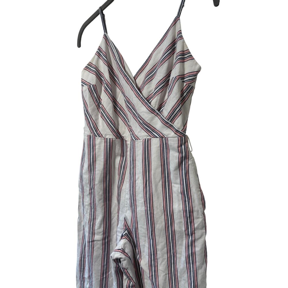 Banana Republic Petite 0 Linen Blend Striped Wide Leg Jumpsuit White Pink Blue - Picture 5 of 12